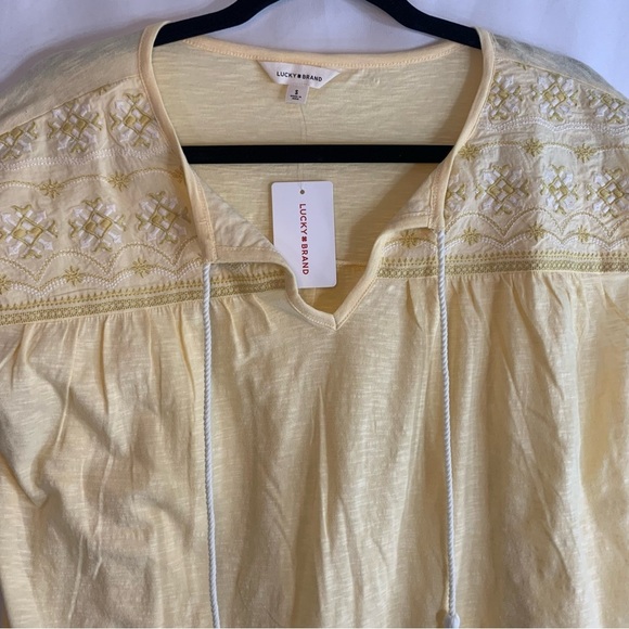 NWT Lucky Brand Yellow Embroidered Tassel Blouse, size S - Picture 5 of 9